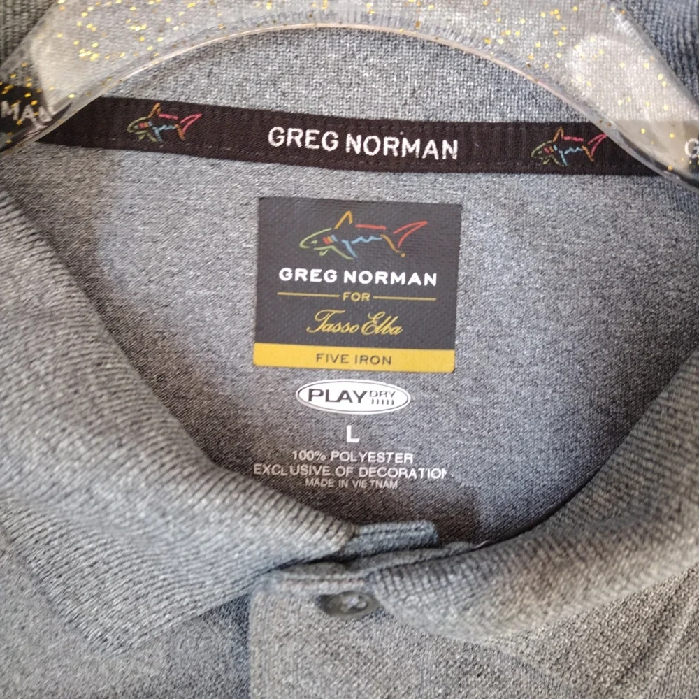 Greg‎ Norman Polo Shirt Men Large Gray Golf Short Sleeves Logo Sporty Casual